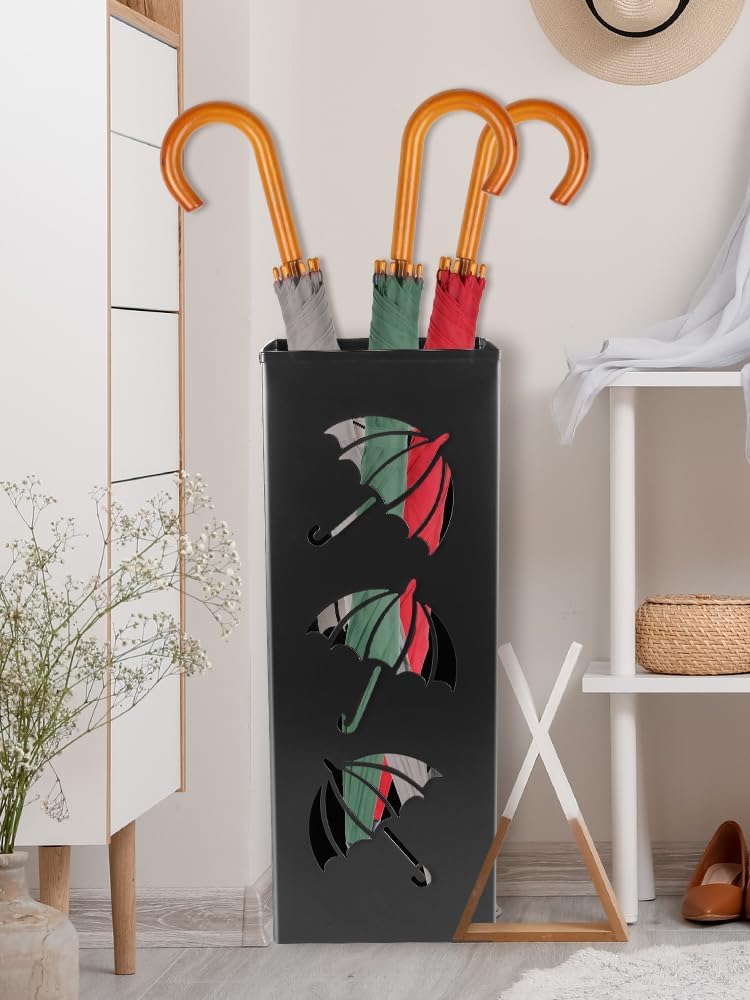 Abizarch Metal Umbrella Holder, 16.5x6.3x6.3inch Square Free Standing Umbrella Rack Decorative Umbrella Holder Bin Multipurpose Walking Sticks Holder for Umbrella Cane Entryway Home Office (Style B) - Image 4